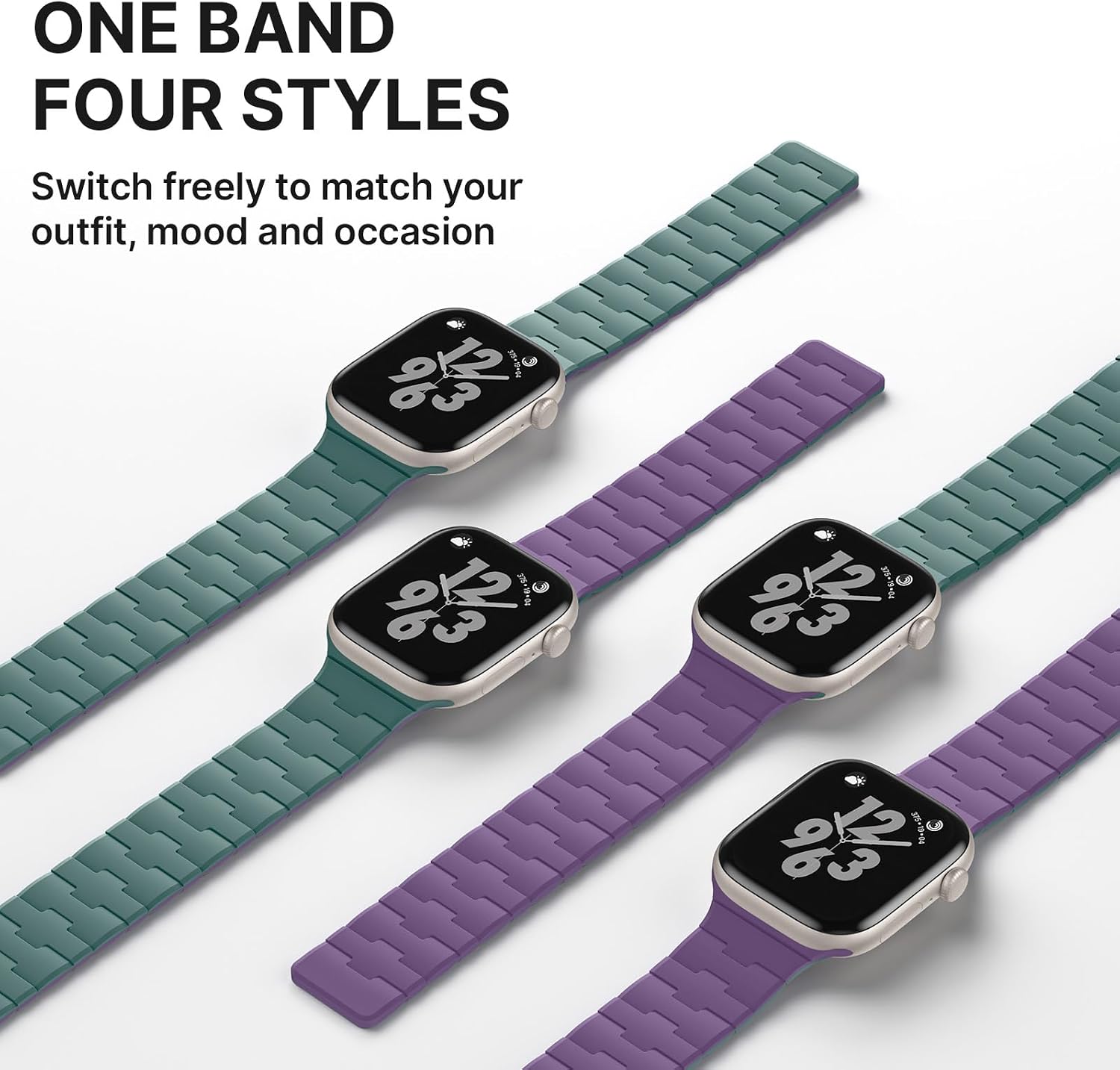 Detalle de Bandletic Dual-Sided Reversible Magnetic Strap for Apple Watch: Soft Silicone, 4 Styles in 1