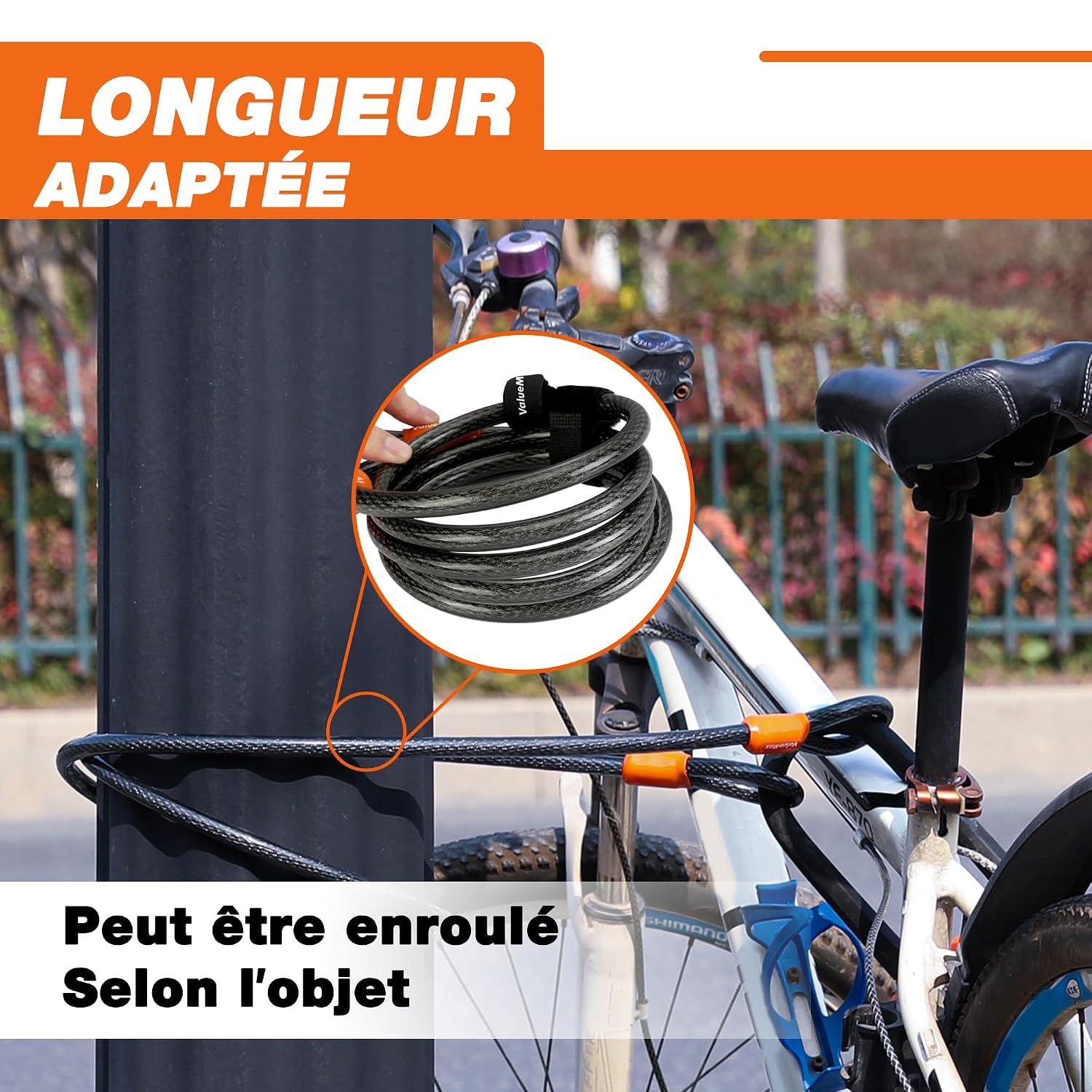 Detalle de ValueMax Câble antivol vélo 213 cm x 12 mm avec double boucle tressée