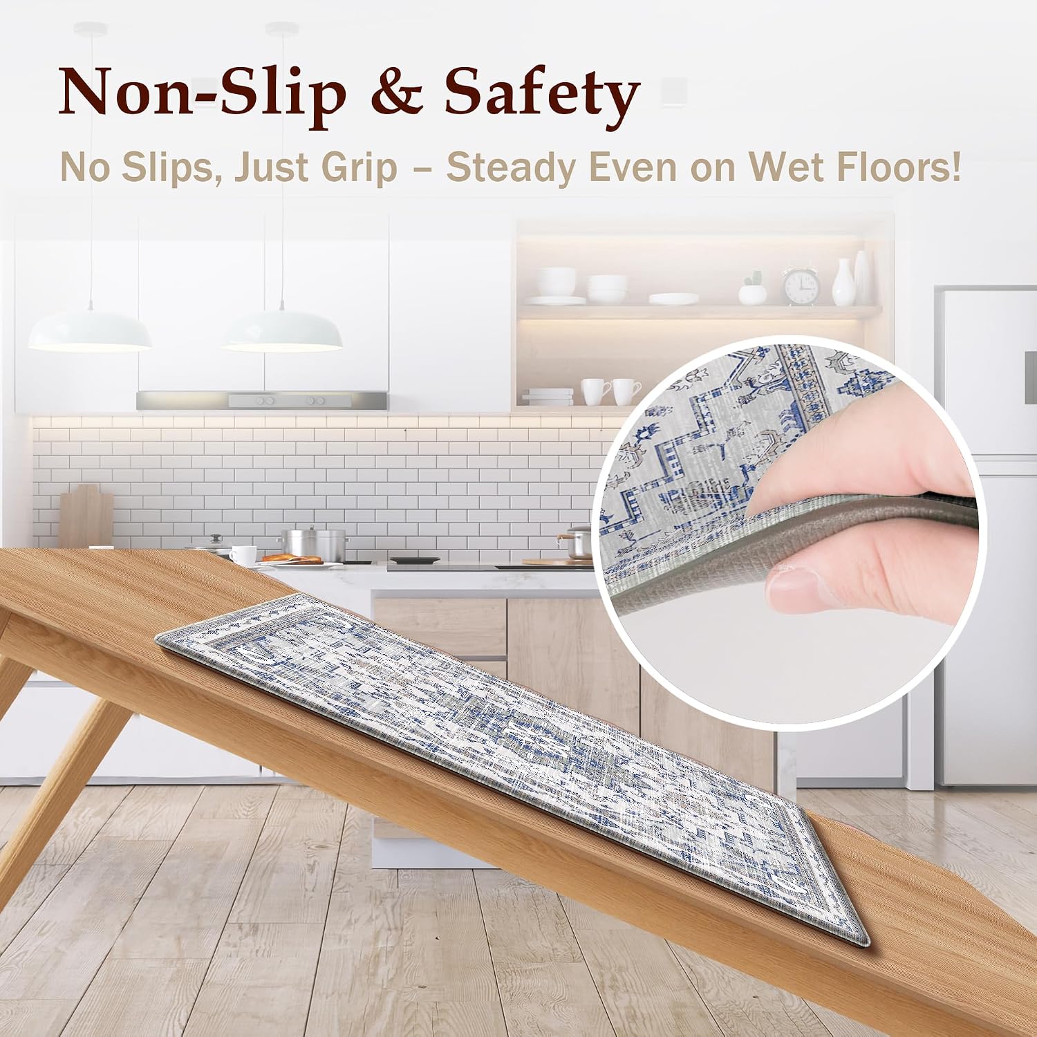 Thumbnail 3 de Boho Kitchen Mats for Floor 2 Piece Set — Anti-Fatigue, Non-Slip, Waterproof Cushioning (Blue Grey) 17.3" x 47" + 17.3" x 28