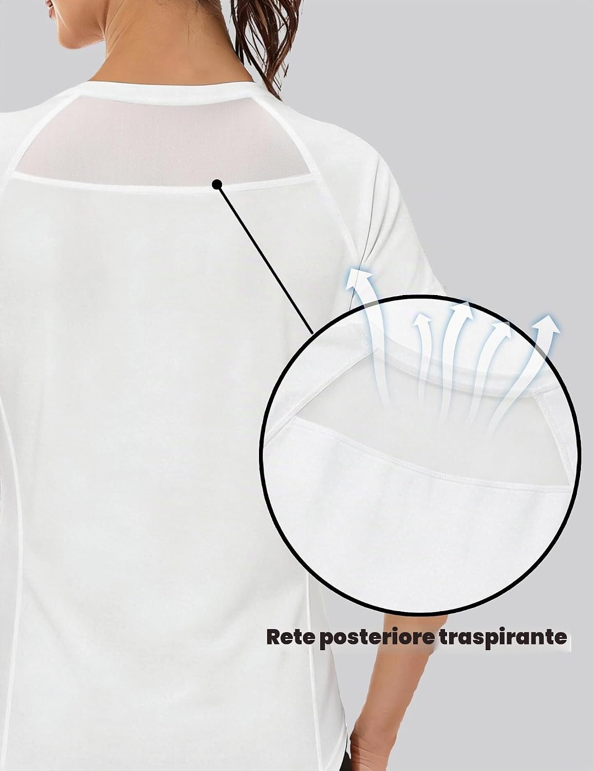 Detalle 2 de Wayleb Maglietta Sportiva Donna per Palestra e Fitness – Maniche Corte, Tessuto Traspirante con Inserto in Mesh