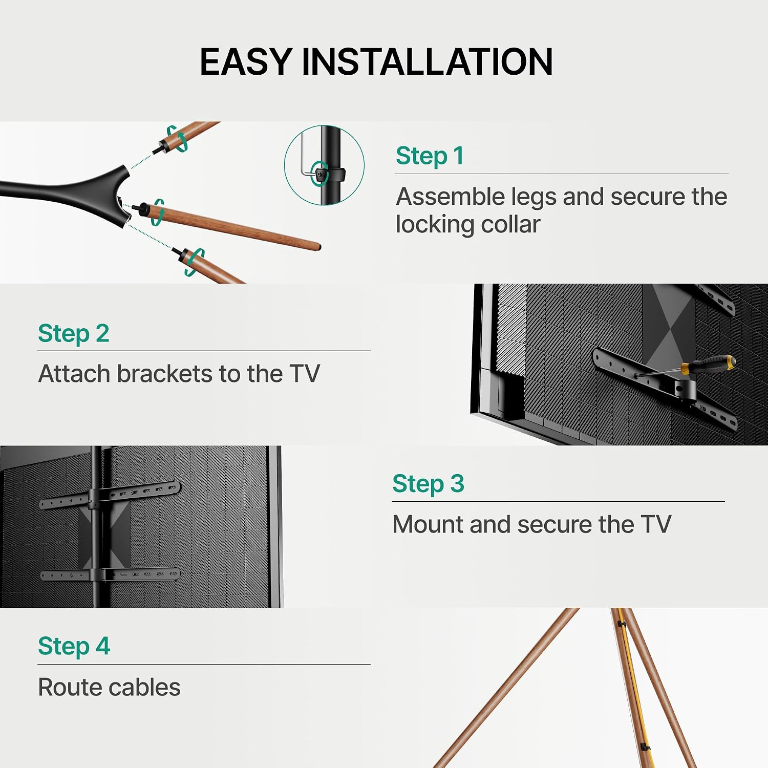 Thumbnail 6 de ECOTINY Artistic Easel TV Stand (Tripod Floor Mount) for 43–65 Inch TVs, 180° Swivel, Max VESA 600×400mm, Black Walnut