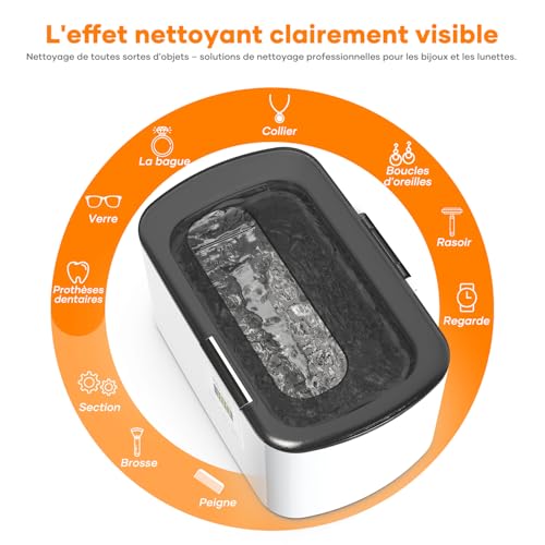 Detalle de KECOOLKE Nettoyeur à ultrasons 600 mL, 48 kHz, cuve en acier inoxydable