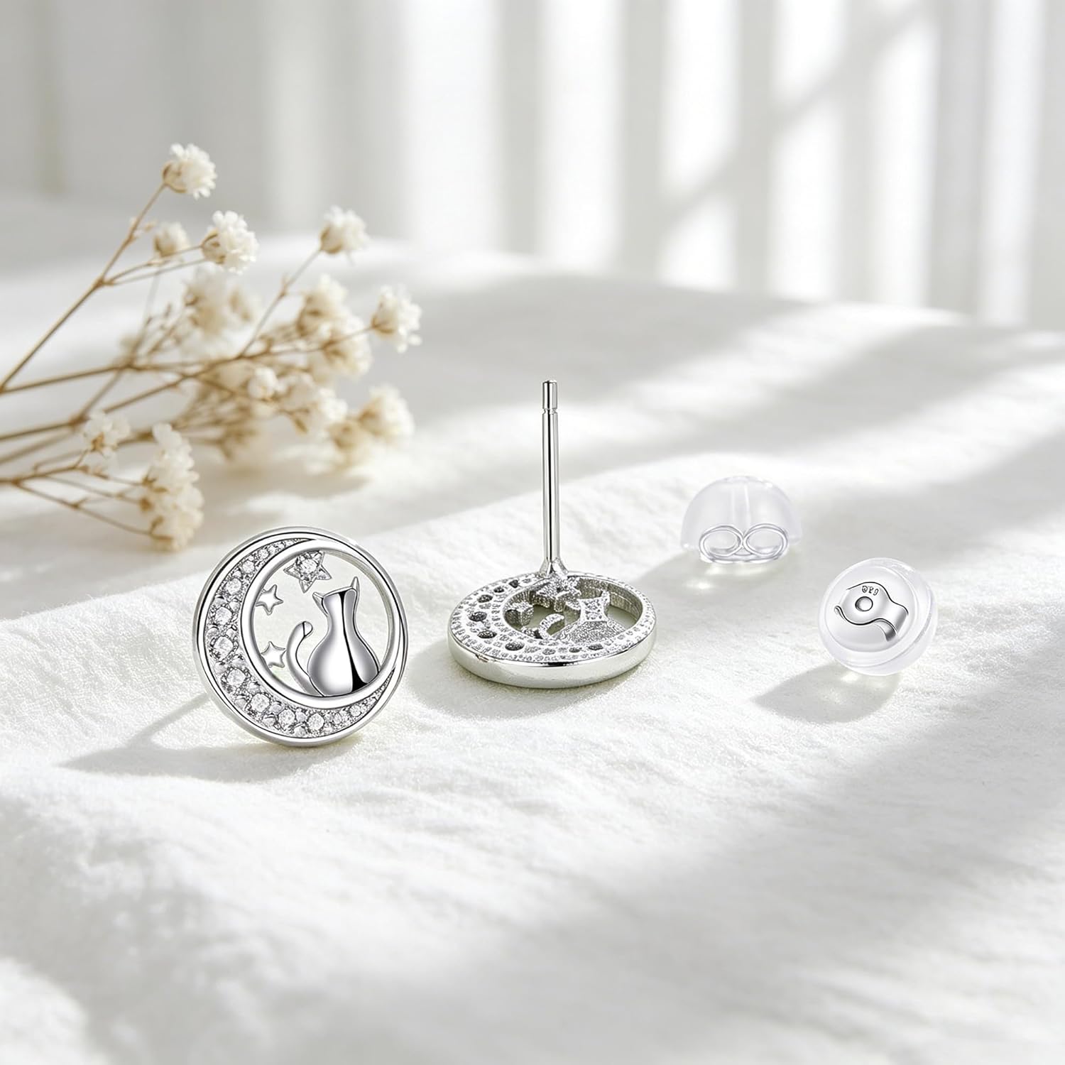 Thumbnail 1 de Arrebol Boucles d'oreilles Femme Argent Sterling 925 avec Zirconium — Chaton lune, cadeau raffiné