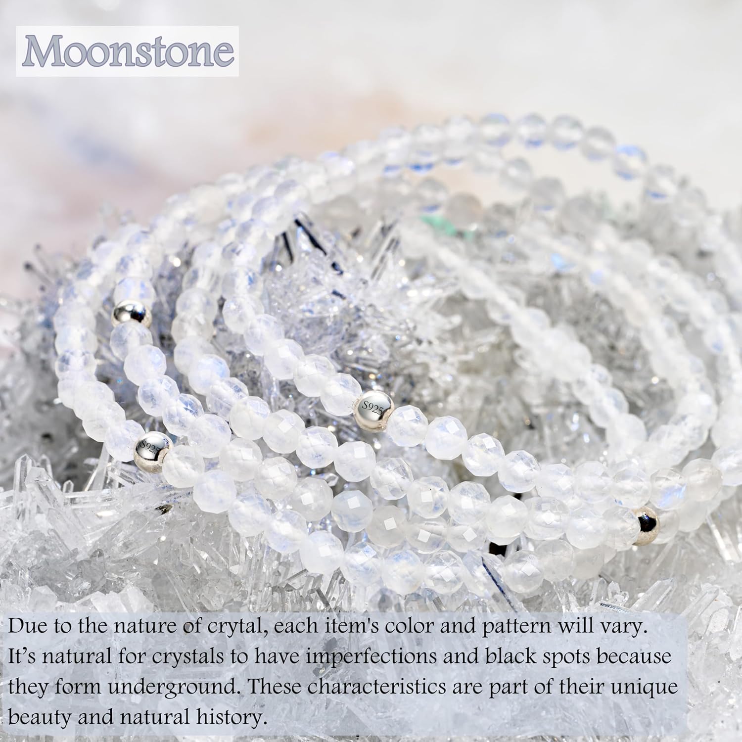 Thumbnail 4 de Farfume 4 mm Edelstein-Perlenarmband Silber 925 – Mondstein, elastisch, Geschenkidee