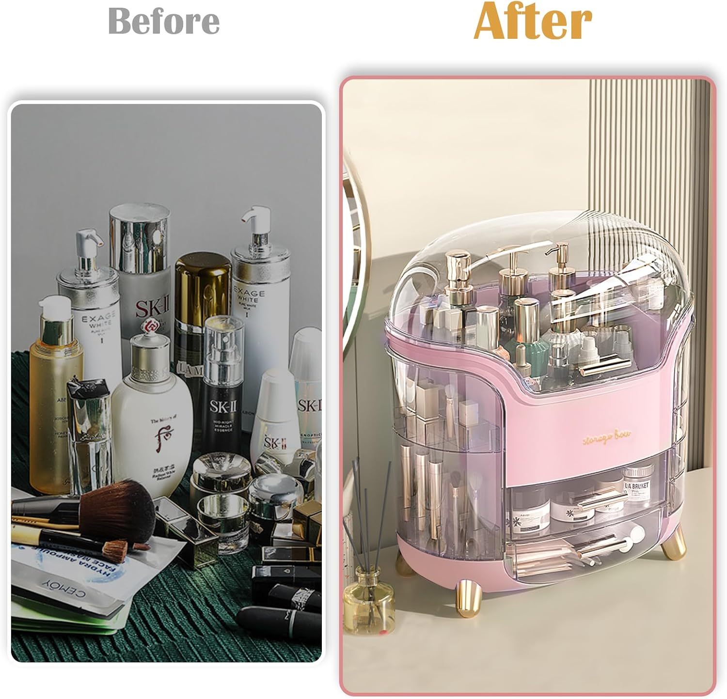 Thumbnail 3 de LZDMY Makeup Storage Organiser with Clear Lid (Pink) – Dustproof waterproof drawers for bathroom & dressing table