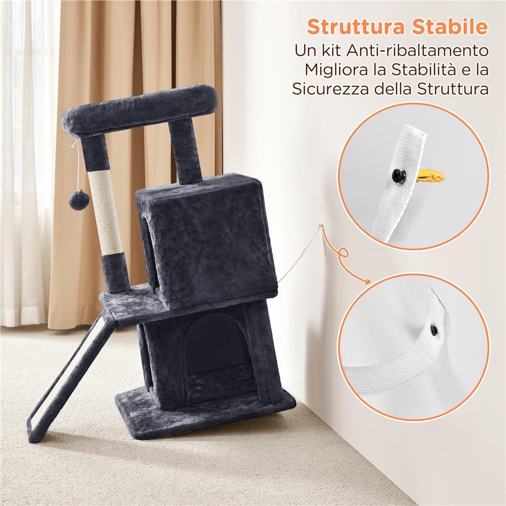 Detalle de Yaheetech Tiragraffi Albero per Gatti con Trespolo Grande su 3 Livelli, Grigio Scuro (49 x 45,5 x 91 cm)