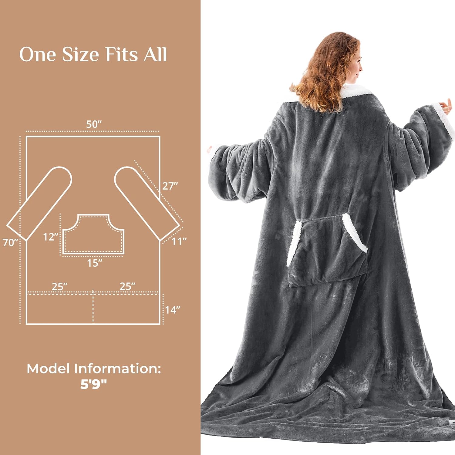 Thumbnail 6 de JOLLYVOGUE Wearable Heated Blanket with Sleeves, Foot Pocket and 7 Heat Settings