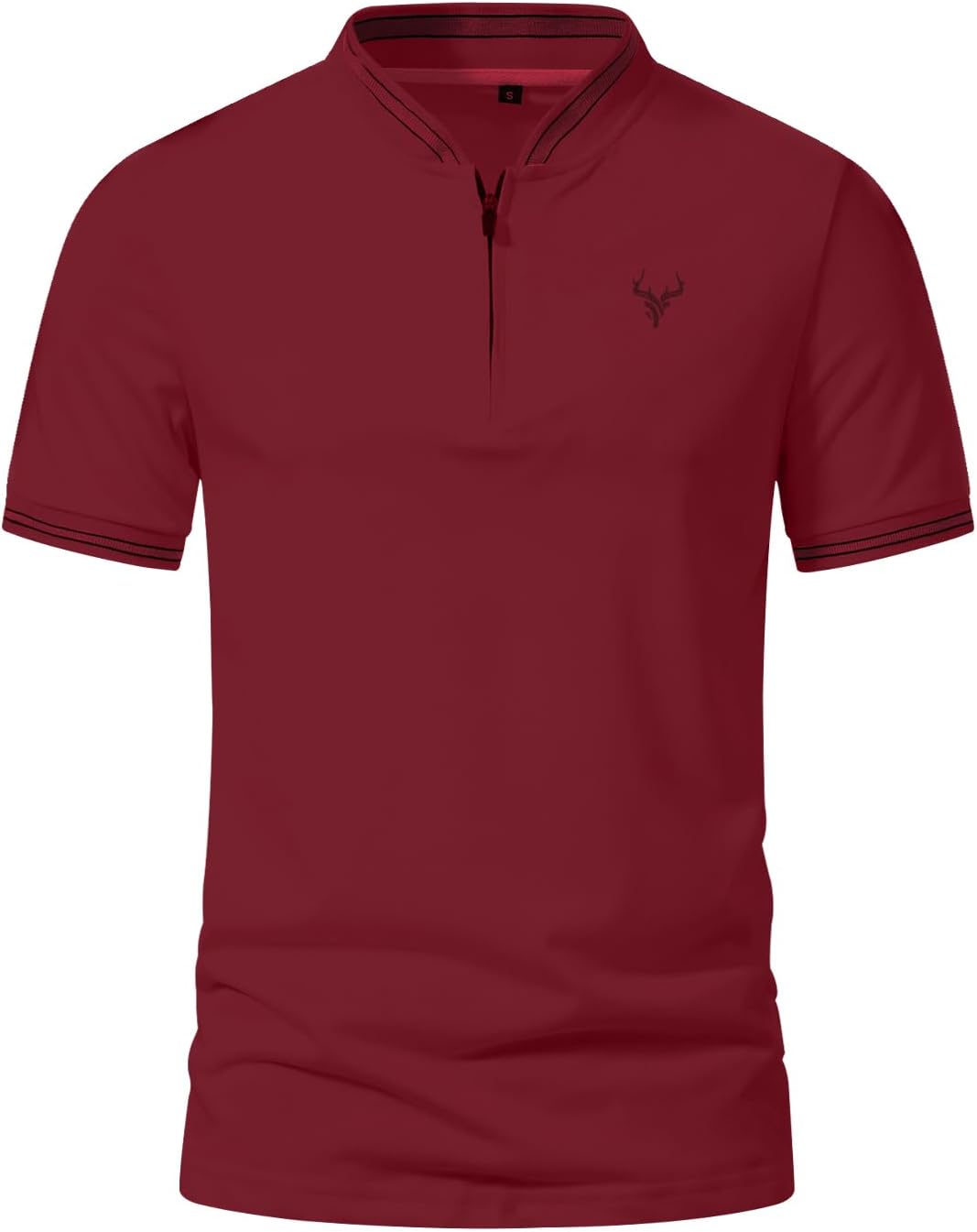 Detalle de PCEAIIH Men's Henley T-Shirt with Zip Stand Neck and Deer Head Embroidery