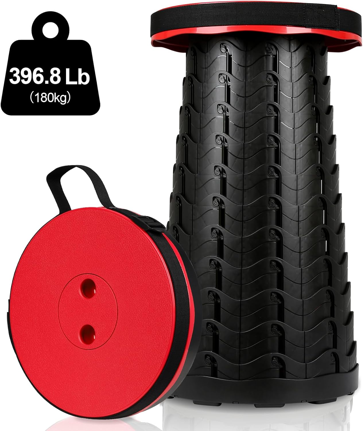 Detalle de Fiqops Tragbarer Klapphocker – Höhenverstellbar, 180 kg Traglast, Leicht & Tragbar