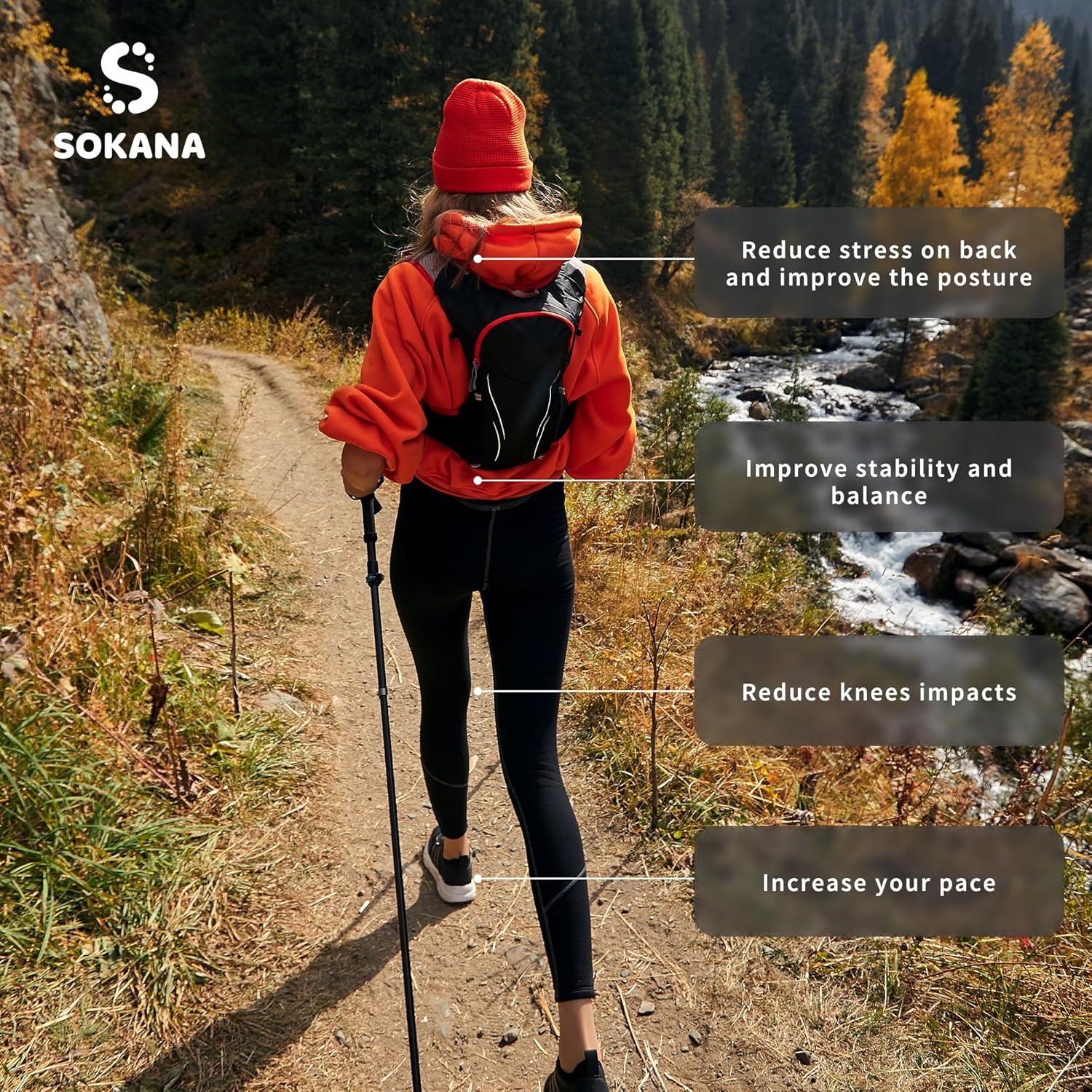 Thumbnail 3 de SOKANA Walking Poles 2-Pack Folding Walking Sticks with Quick Lock System, Lightweight Trekking Poles