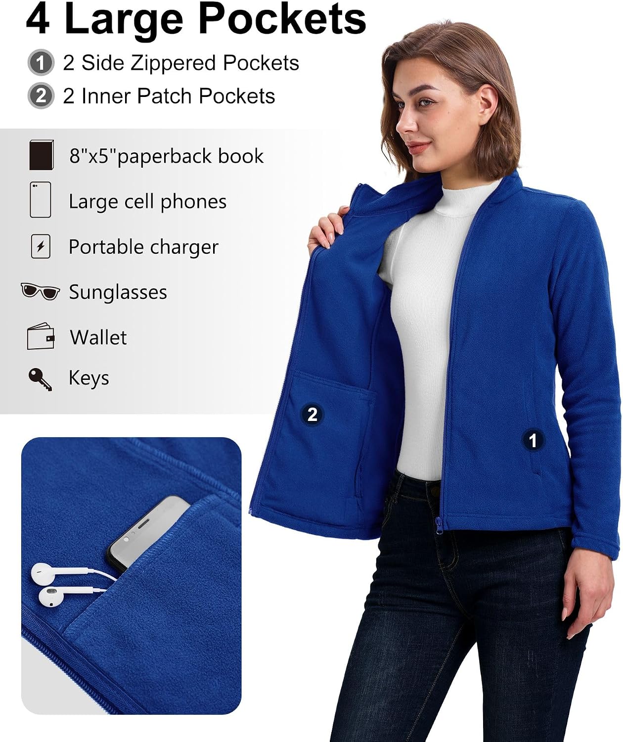 Thumbnail 2 de 33,000ft women’s microfleece full-zip jacket – lightweight warm travel coat