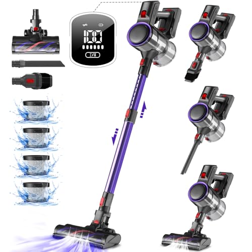 Detalle de Authmic Akku-Staubsauger 50000Pa – kabellos mit Touchscreen, HEPA H13, 50 Min Laufzeit, Anti-Tangle Bürste