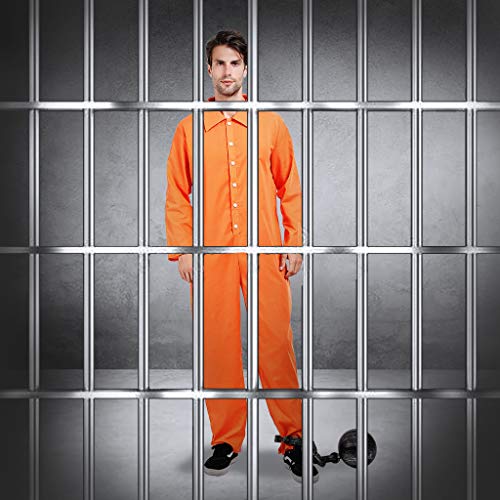 Detalle 2 de EraSpooky Men’s Prisoner Costume, Orange Button-Front Jumpsuit for Halloween