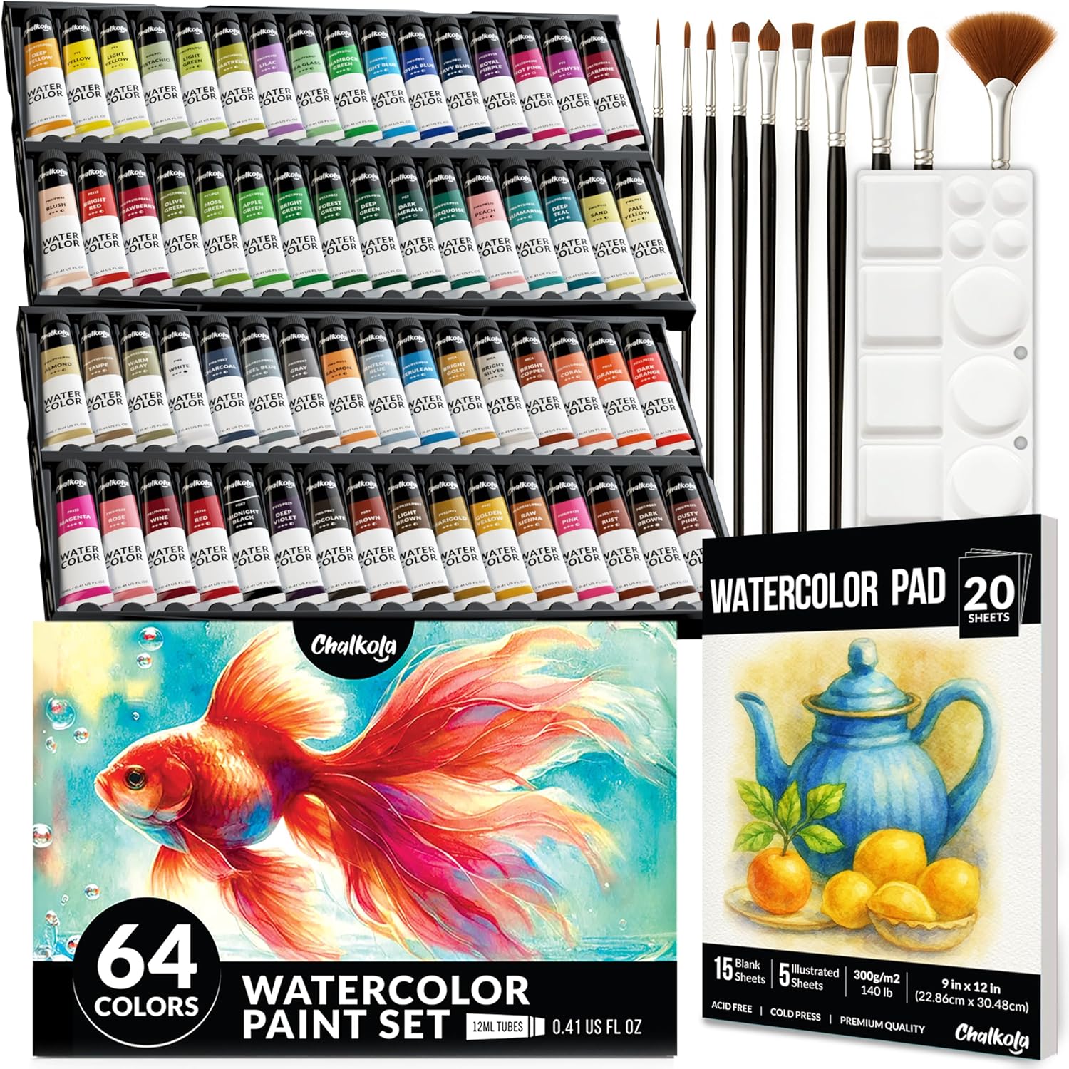 Detalle de Chalkola Watercolor Paint Set 64 tubes