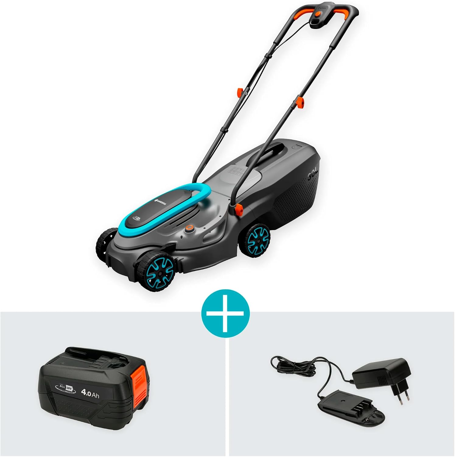 Detalle de GARDENA Akku-Rasenmäher PowerMax 32/18V P4A Ready-to-Use-Set (14632-20) für bis 200 m²