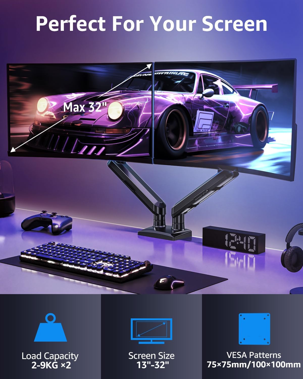 Detalle 2 de ELIVED Freelift Pro EV6012B – podwójne ramię do monitorów 13–32 cali, VESA