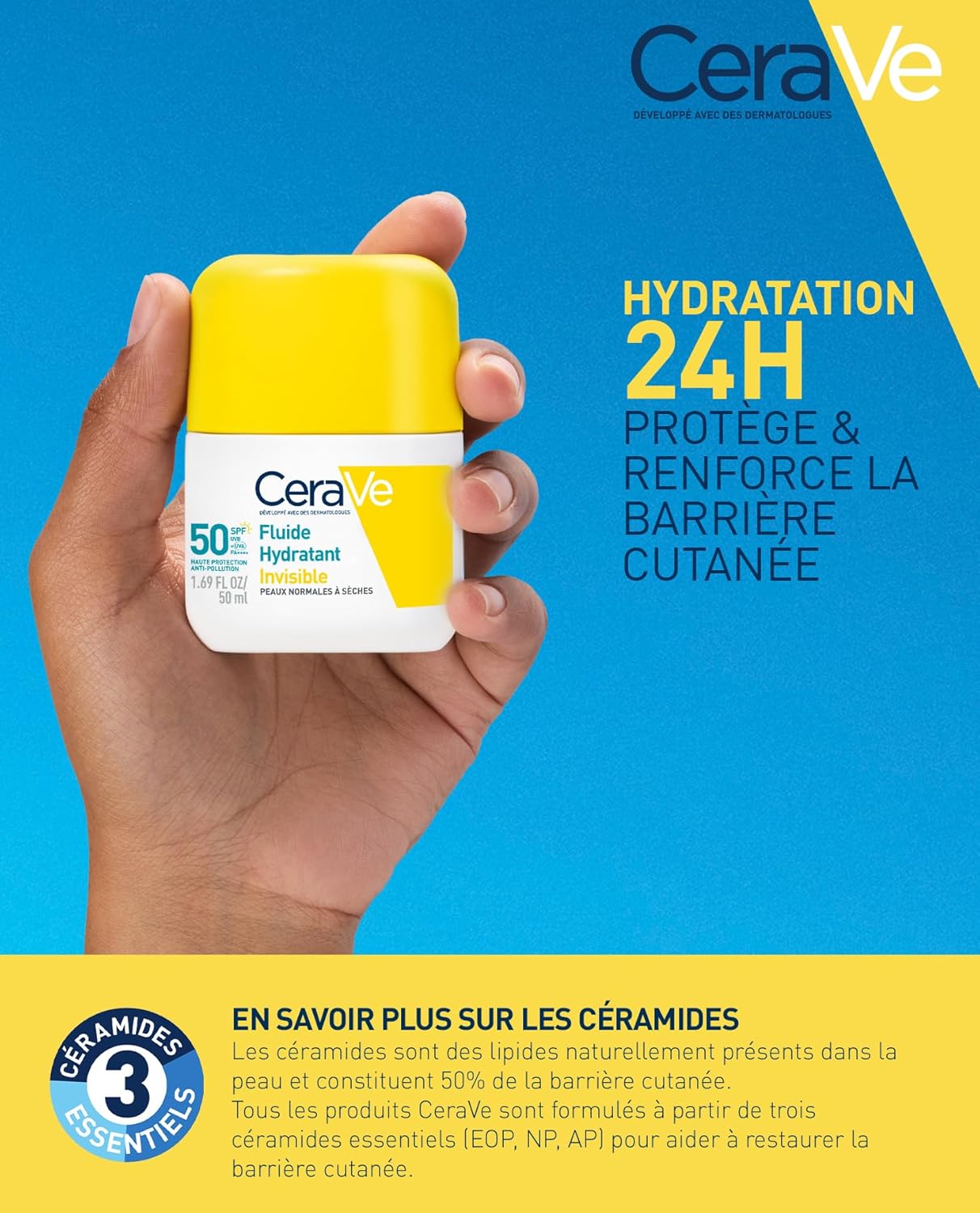 Detalle de CeraVe Fluide Hydratant Invisible SPF 50 Visage – Haute Protection