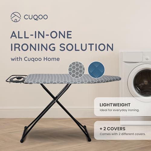 Detalle 2 de CUQOO Ironing Board 122x38cm with 2 Covers: Stable, Height-Adjustable and Heavy-Duty
