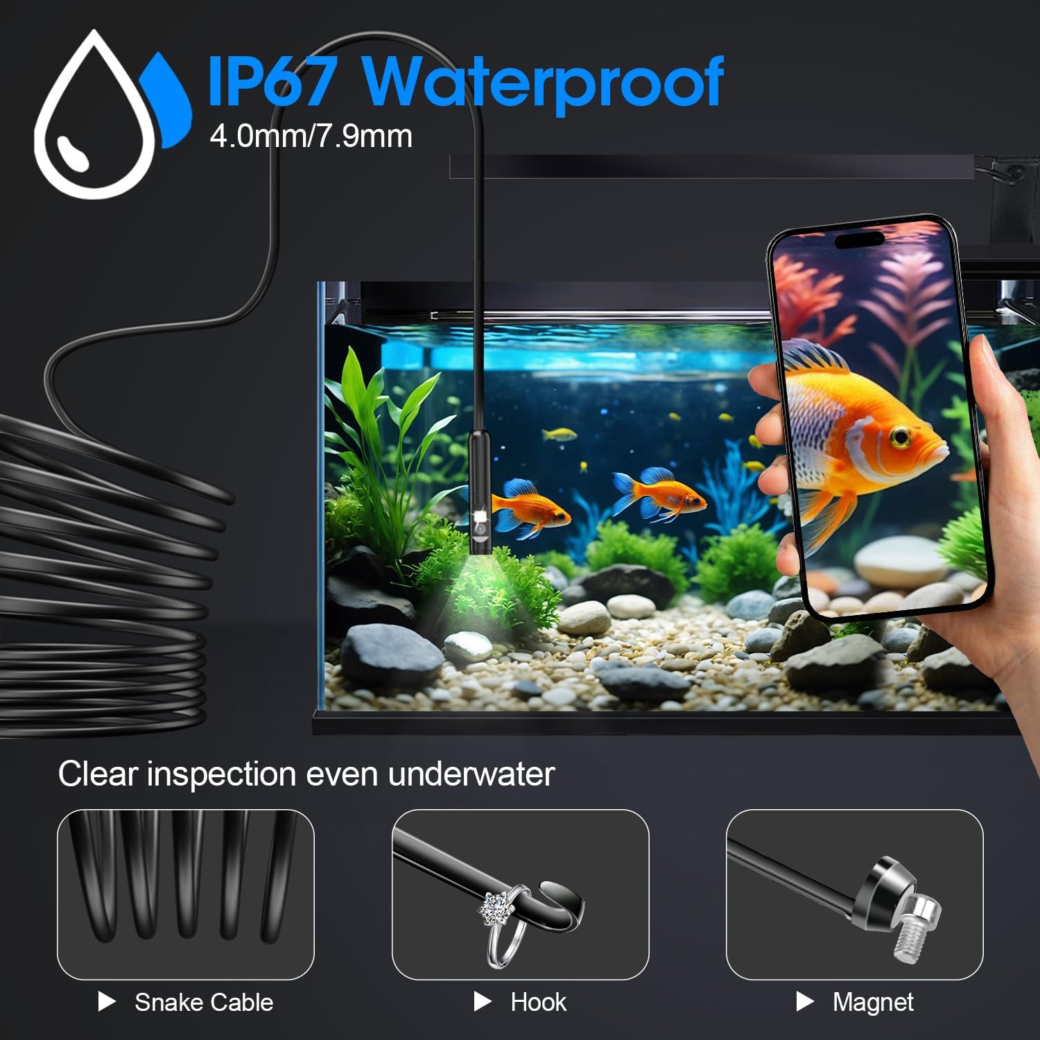 Thumbnail 3 de PAPIBLU Dual Lens Endoscope Inspection Camera (5m) with Semi-Rigid Snake Cable