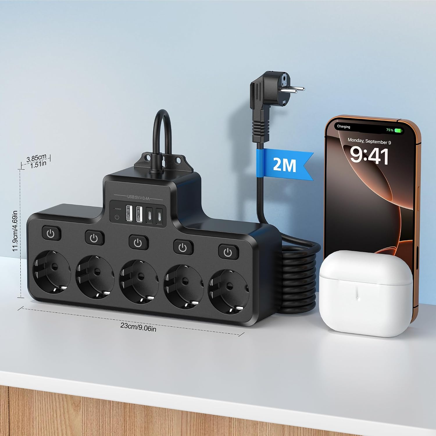Detalle 2 de COLSTAR Steckdosenleiste 5‑fach mit USB