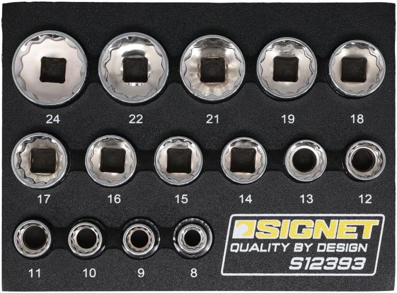 Detalle de SIGNET(シグネット)12393 3/8DR 12角ソケットセット 15点、ミラー仕上げ・EVAトレー付き