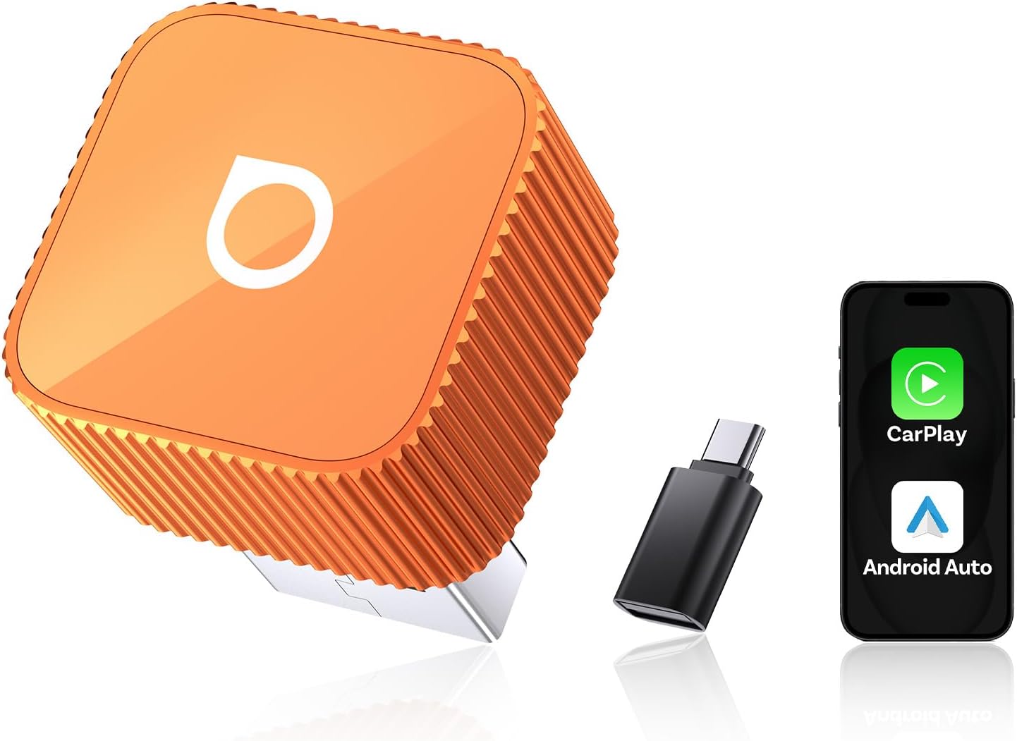 Detalle de OTTOCAST 2026 Mini Slim Orange Wireless CarPlay 2-in-1