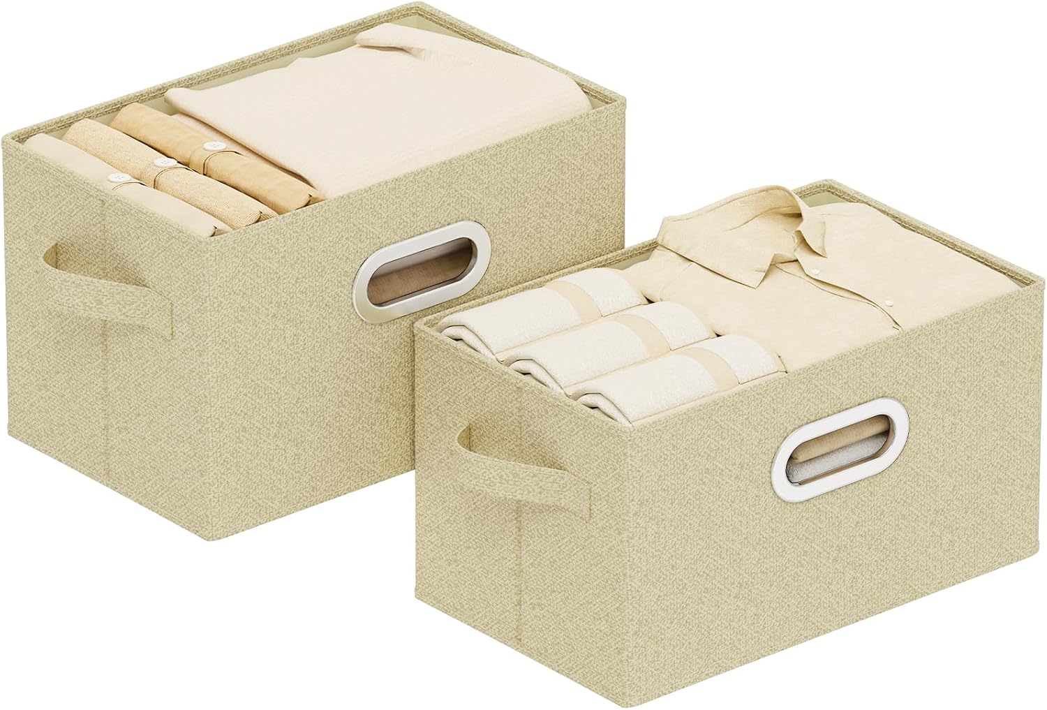 Detalle de ENUMAIL opbergmanden set van 2, open stoffen manden met metalen handgrepen