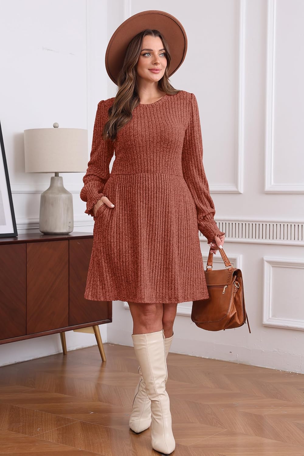 Detalle de Sampeel Women's Sweater Dress, 70% Polyester