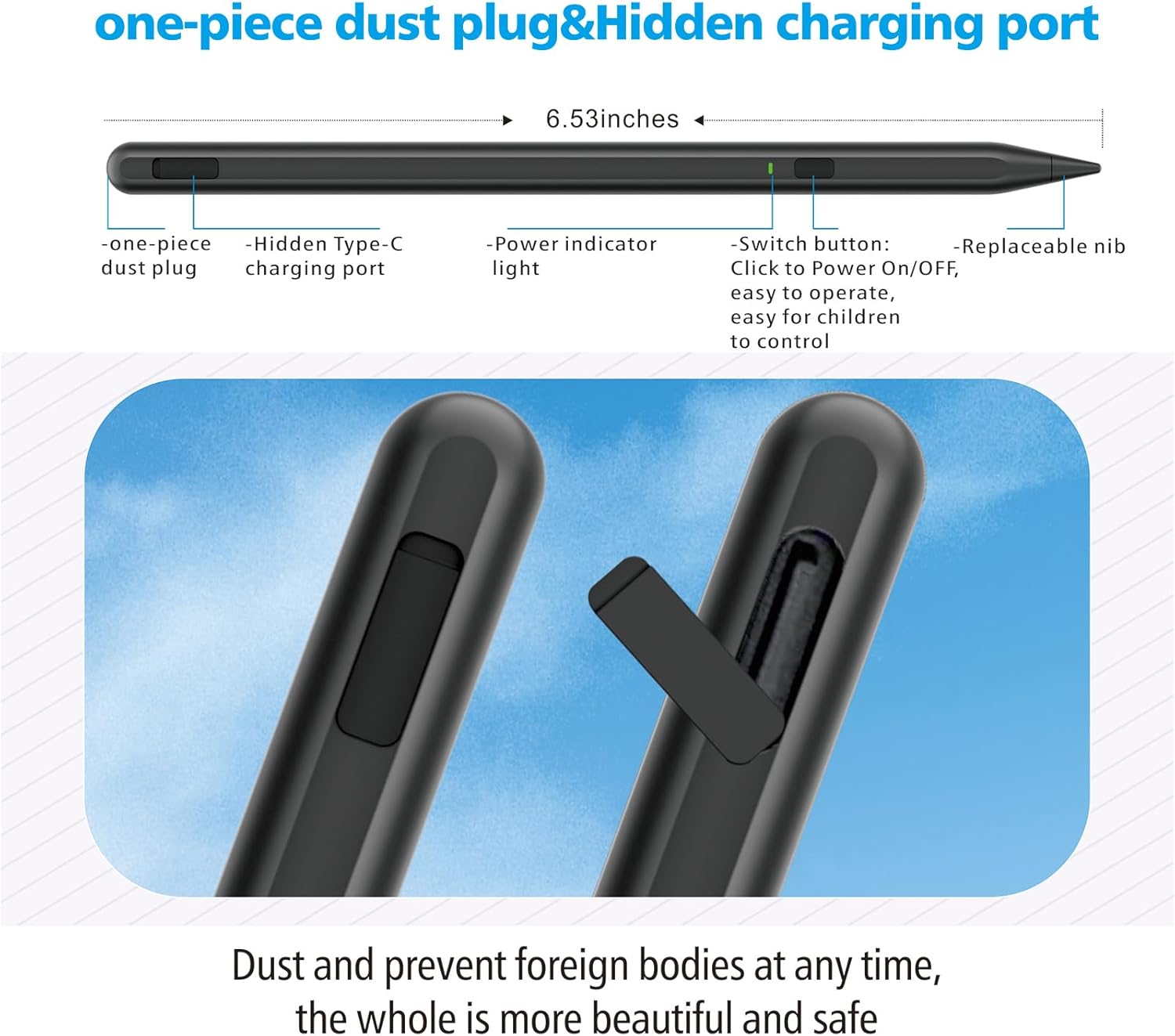 Thumbnail 3 de Milikilo Stylus Pen for iPad (2018–2025, 6th–11th gen & Air/Pro): palm rejection, tilt & charging LED