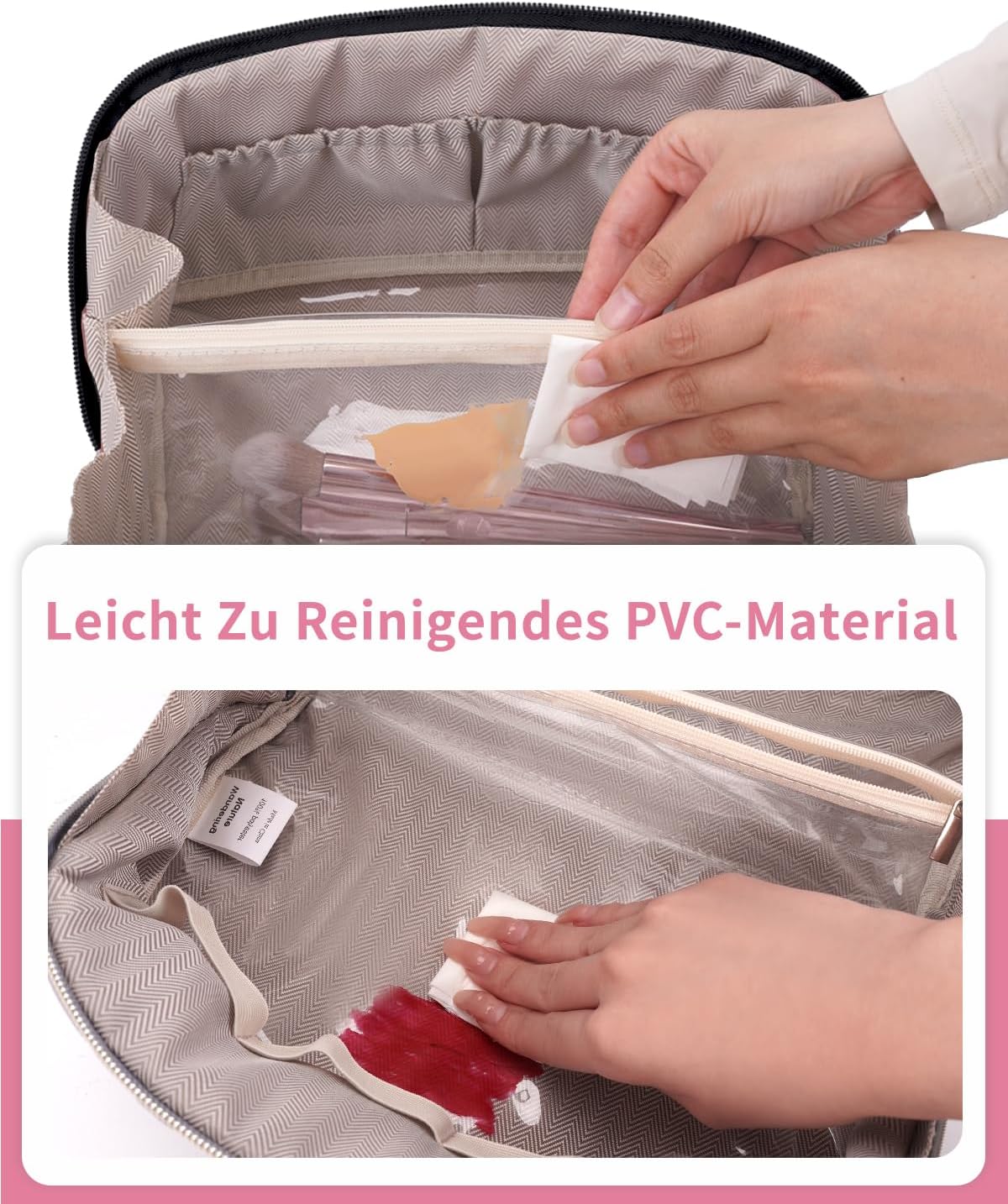 Detalle de Wandering Nature Kosmetiktasche Damen Reise Make Up Tasche mit Bürstenfach – Großes Fassungsvermögen, wasserdicht, Trenneinlage, Griff, Schwarz