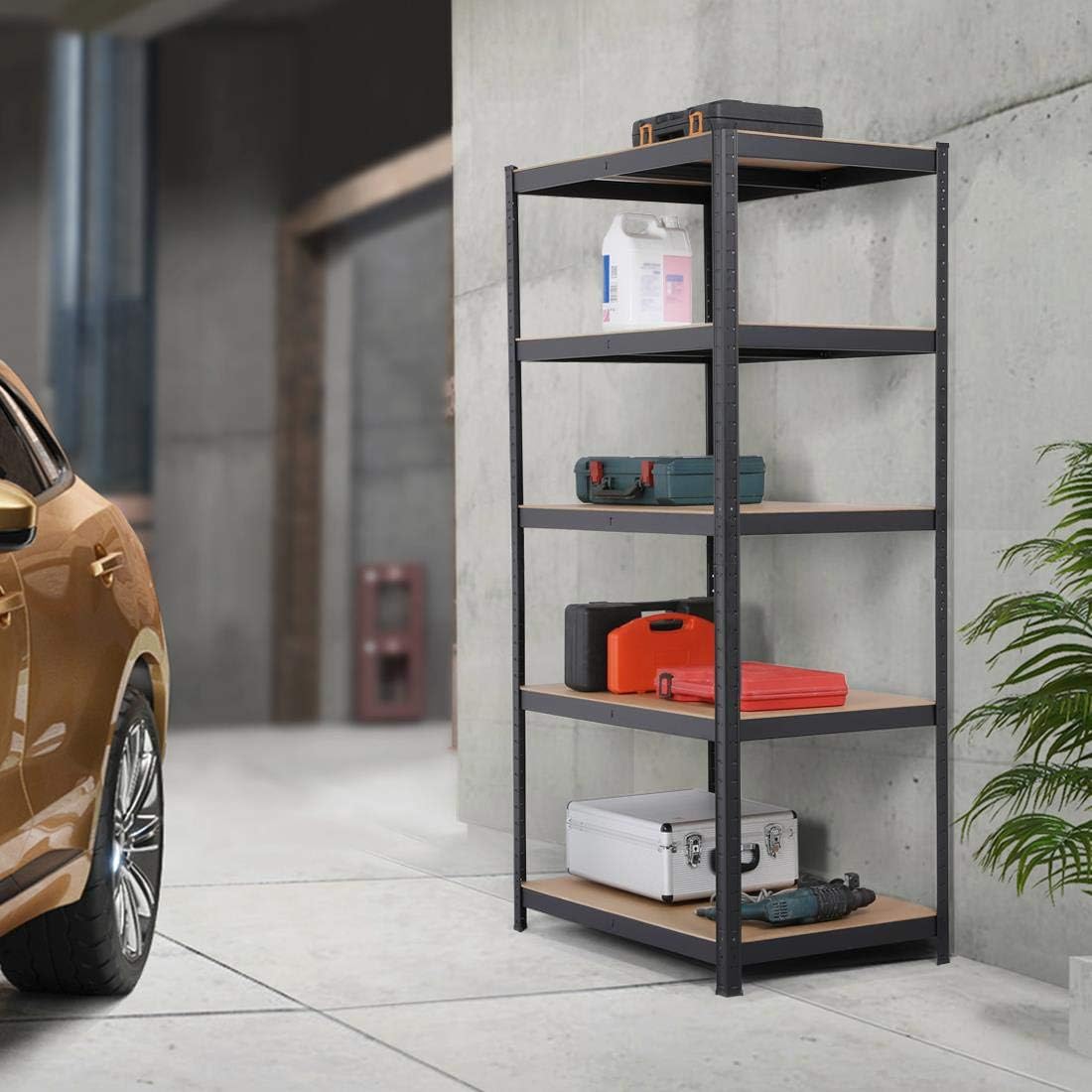 Thumbnail 6 de Yaheetech 5-Tier Heavy Duty Metal Garage Storage Shelves (90x60x180 cm) – Adjustable Rack Shelf Unit, Black