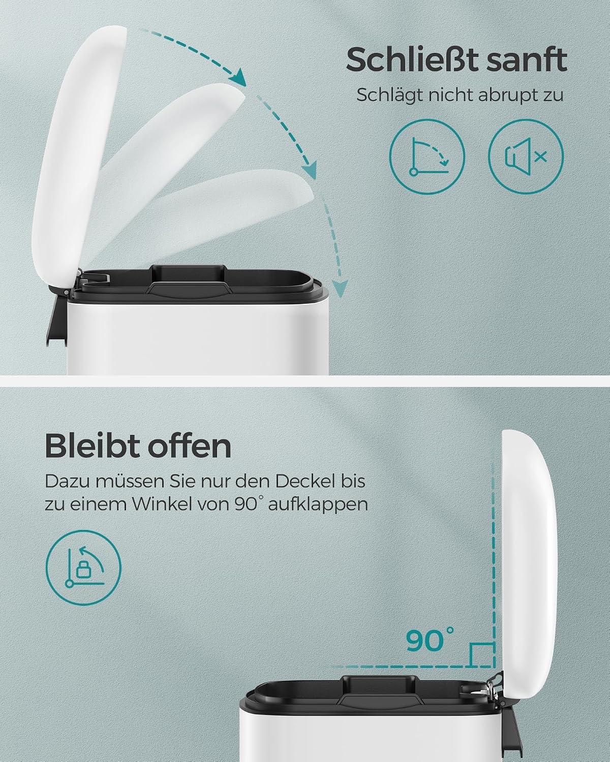 Detalle de SONGMICS Tretmülleimer Küche 30 Liter (LTB01W) aus Stahl mit Softclose und Deckel