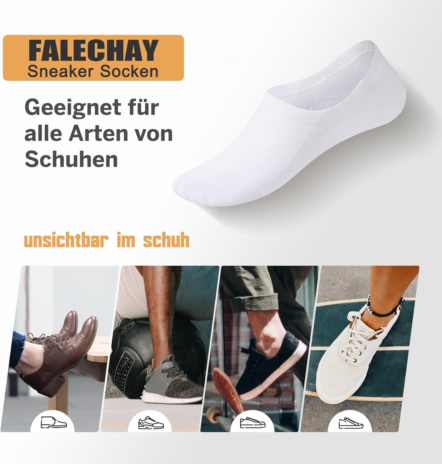 Thumbnail 6 de Falechay – Lot de 8 paires de chaussettes basses coton (femme/homme), soquettes invisibles antidérapantes