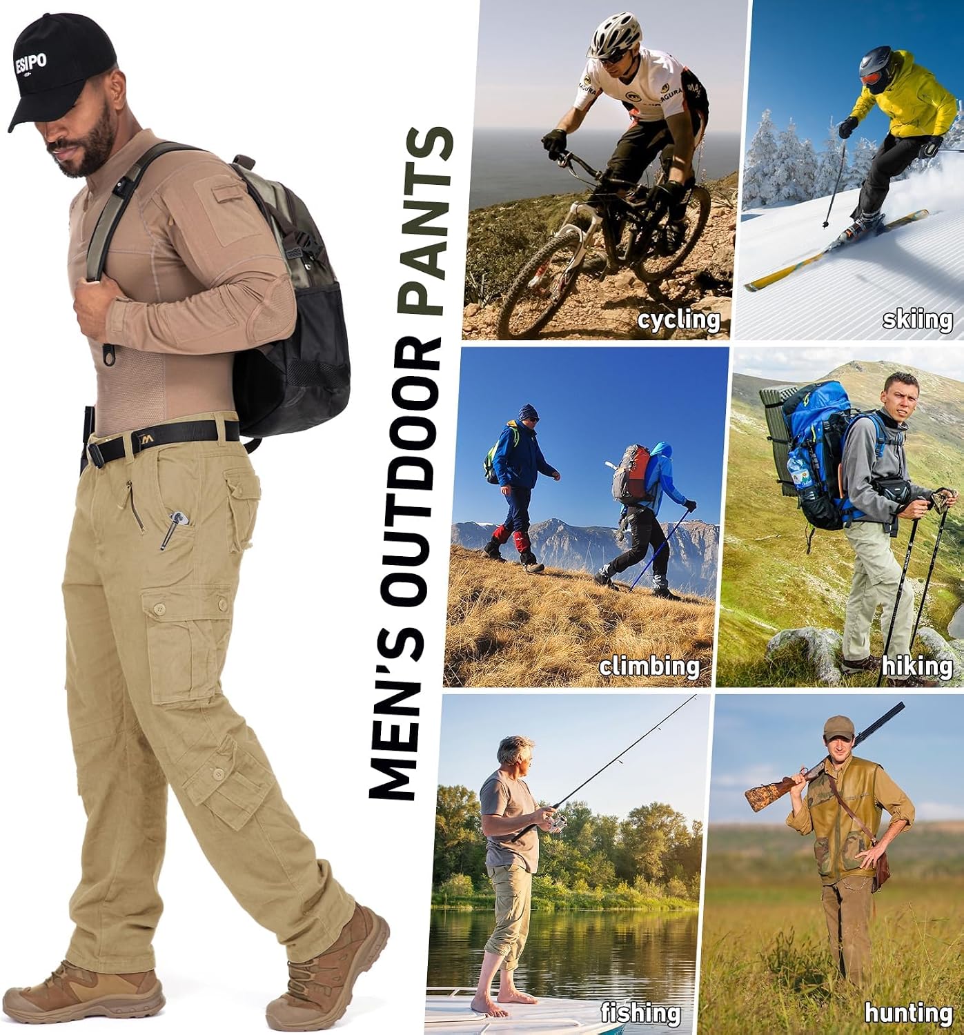 Thumbnail 4 de Jessie Kidden Men's Combat Camo Cargo Trousers Camouflage Army Military Tactical Work Pants #7533