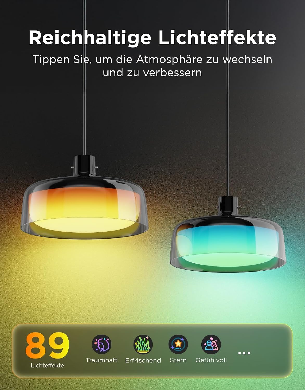 Detalle de Govee Pendelleuchte mit Smart RGBIC, Weißlicht und Matter – Segmentierungskontrolle für den Esstisch