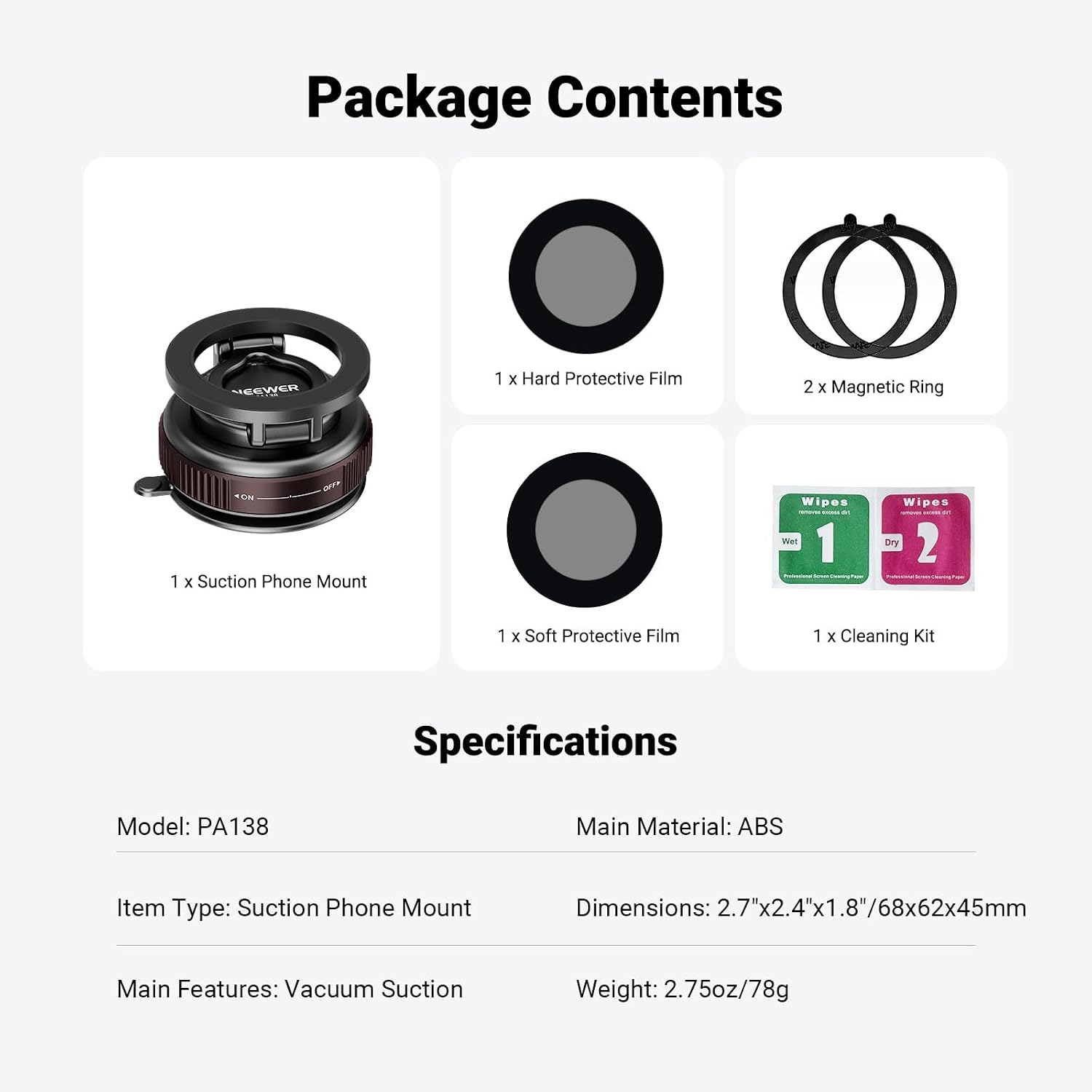 Thumbnail 6 de NEEWER PA138 Vacuum Suction Cup Magnetic Phone Holder Stand with 360° rotation (MagSafe compatible)