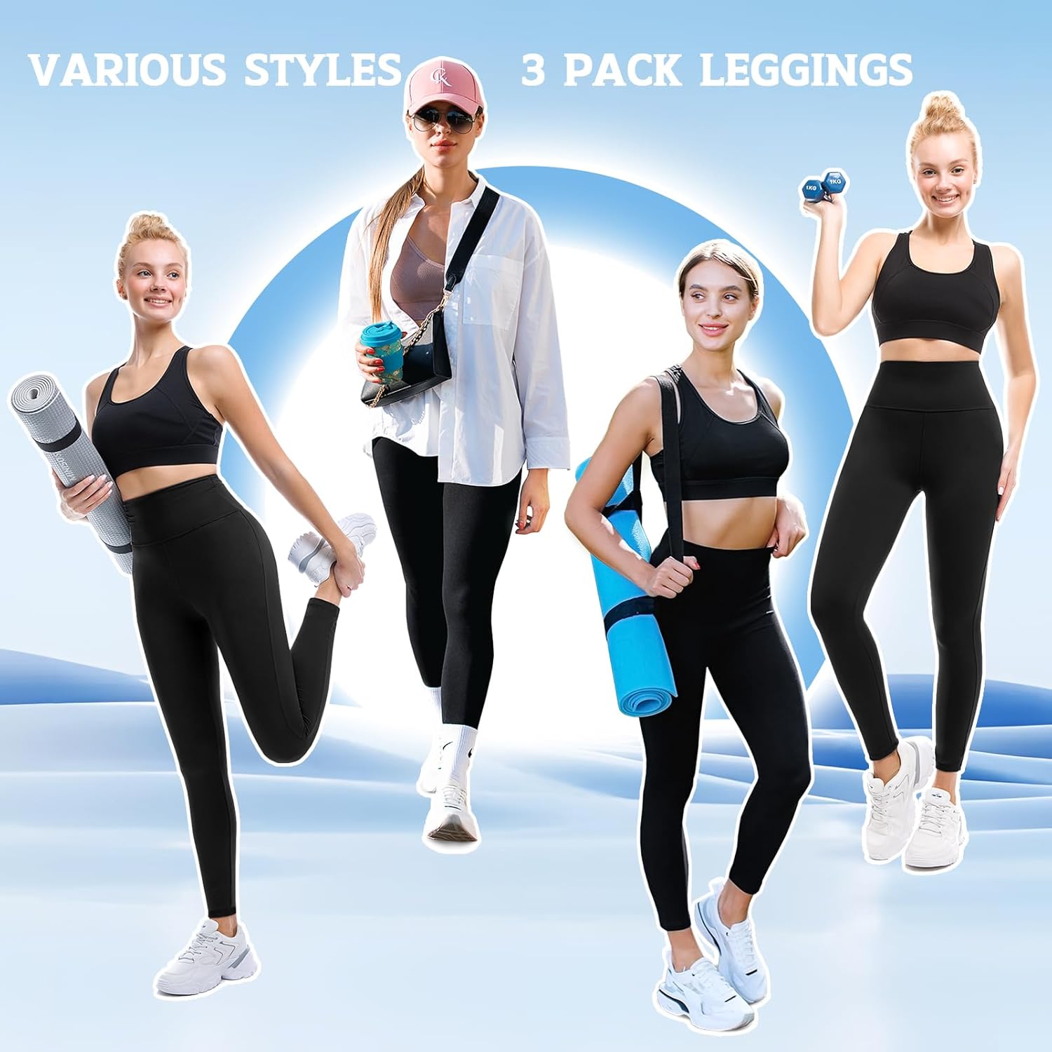 Thumbnail 3 de Leafigure 3-pack high-waisted leggings for women (black) – non see-through workout, yoga & everyday wear