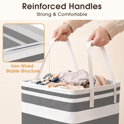 Detalle 2 de HomeHacks 2 Pack Large Laundry Baskets (Grey, 75L x 2) with Freestanding Metal Frame