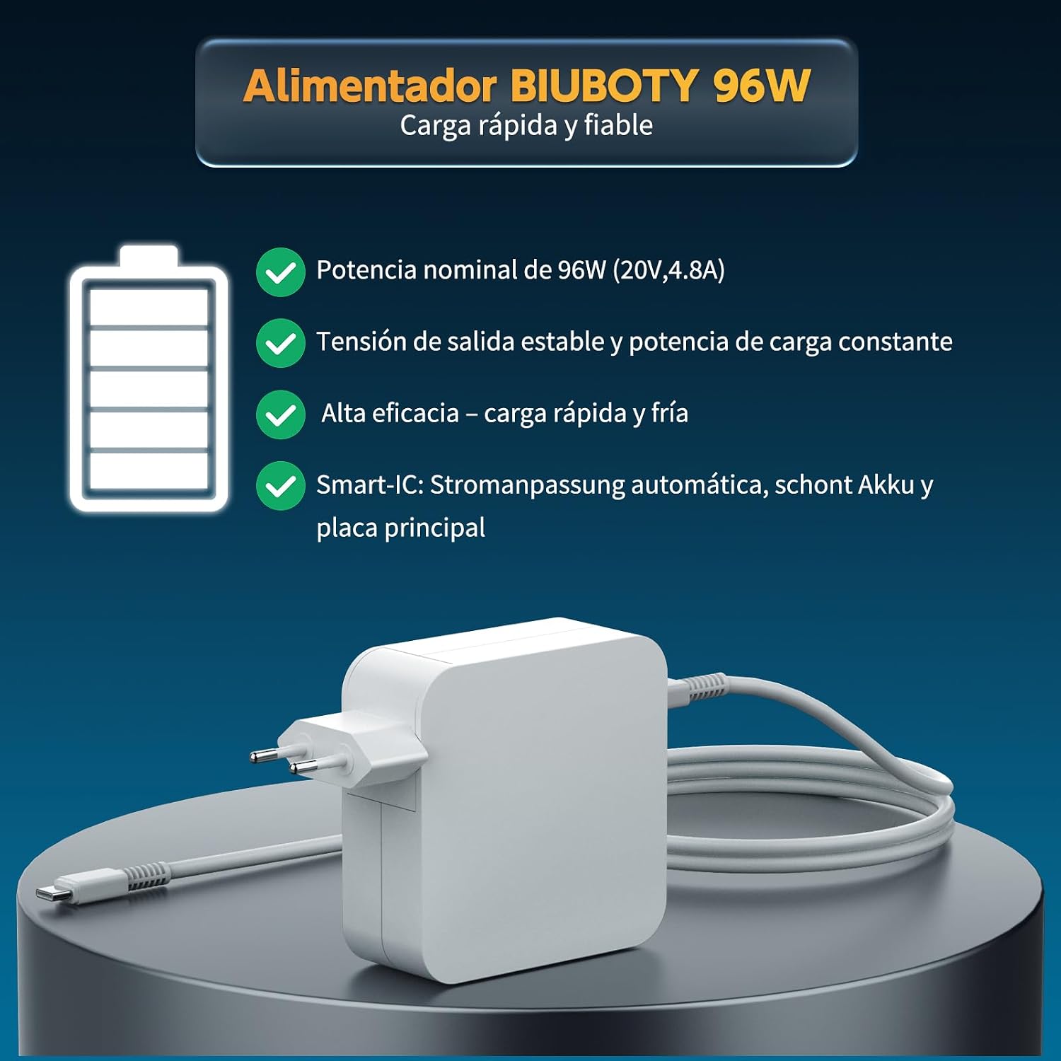 Detalle 1 de BIUBOTY Cargador 96W USB C para MacBook