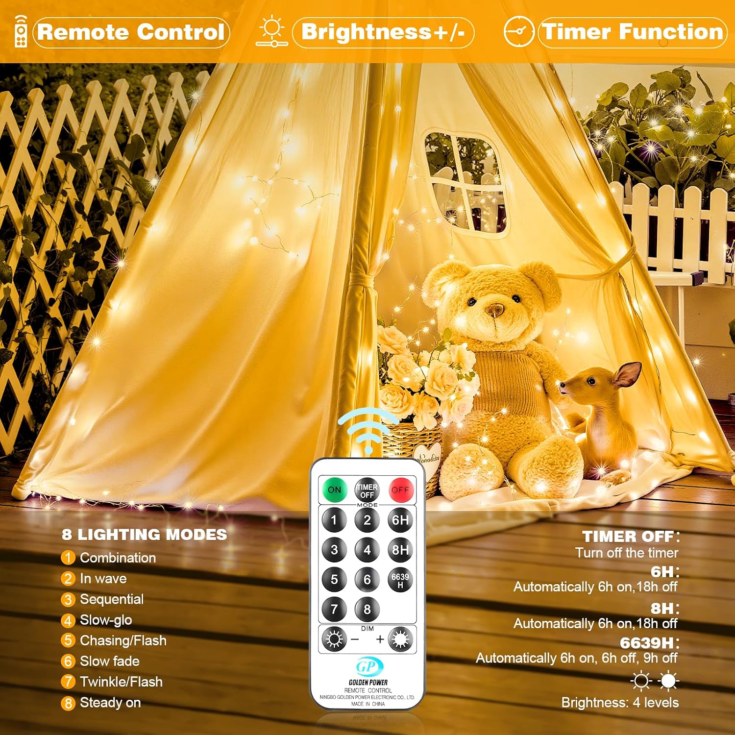 Detalle de Forepin 23 m LED-Lichterkette innen mit Stecker, 200 warmweiße LEDs, Timer & 8 Modi