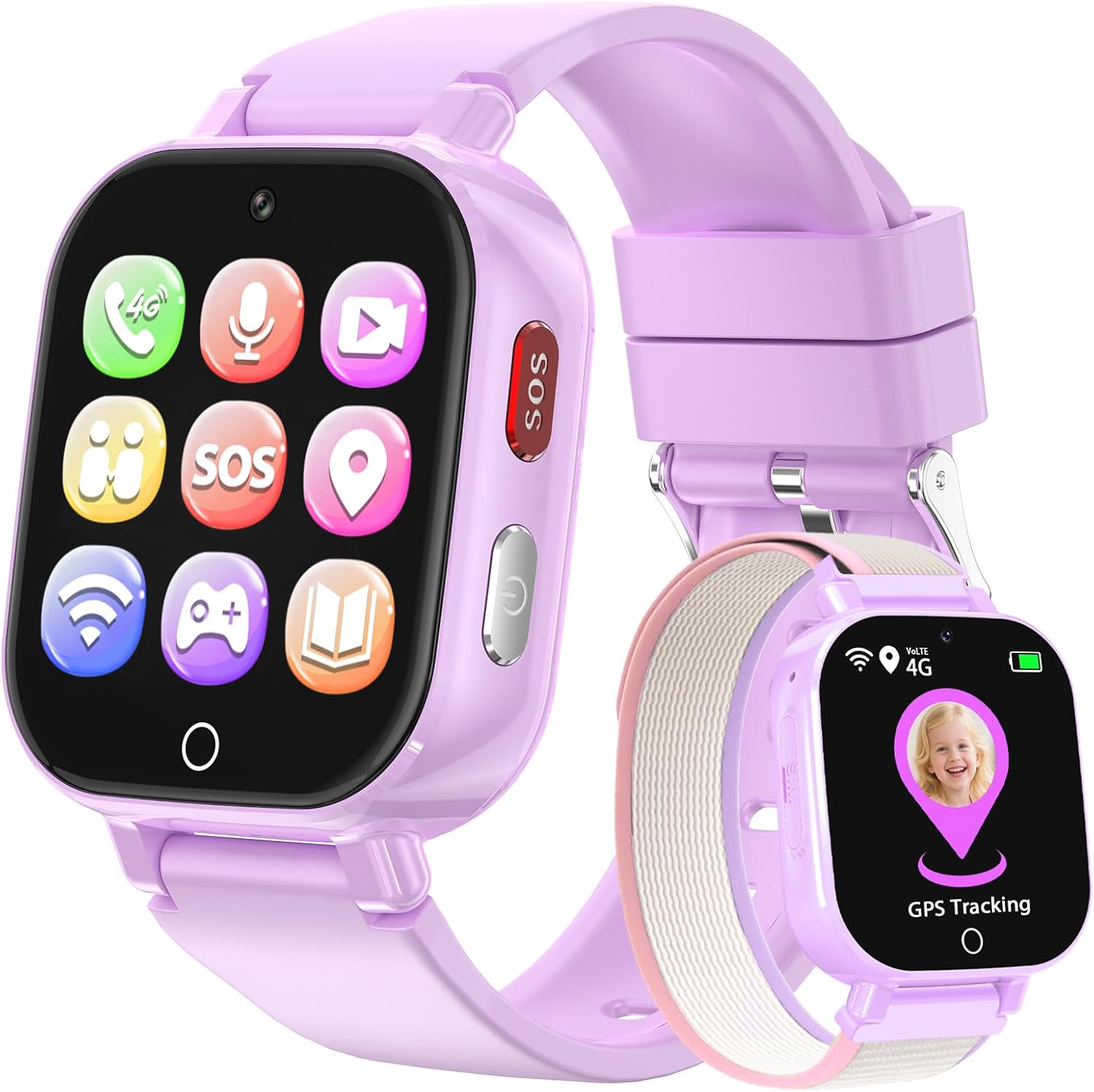 Detalle de Smartwatch Bambini 4G con Videochiamata, GPS, SOS e Modalità Classe – Lila-8A