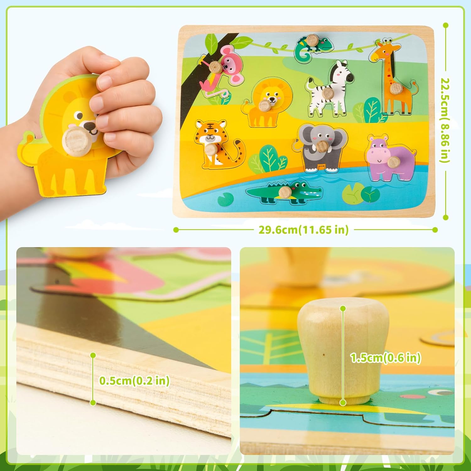 Thumbnail 4 de Funsland Wooden Animal Peg Puzzles for 1 Year Olds: Montessori-inspired Animal Puzzles for Early Cognitive Skills