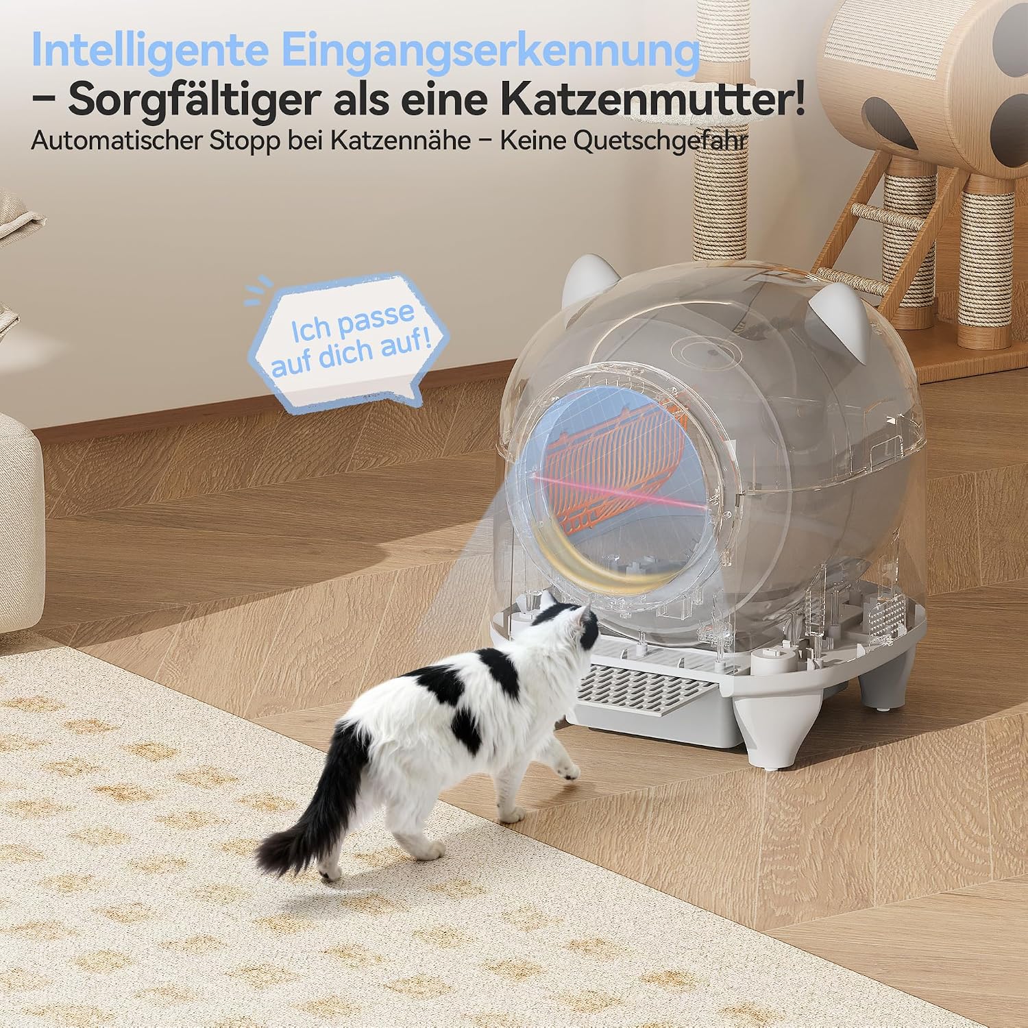 Detalle 2 de Devoko Selbstreinigendes Katzenklo XXL mit Fernsteuerung und Katzenohren – automatische Katzentoilette für mehrere Katzen
