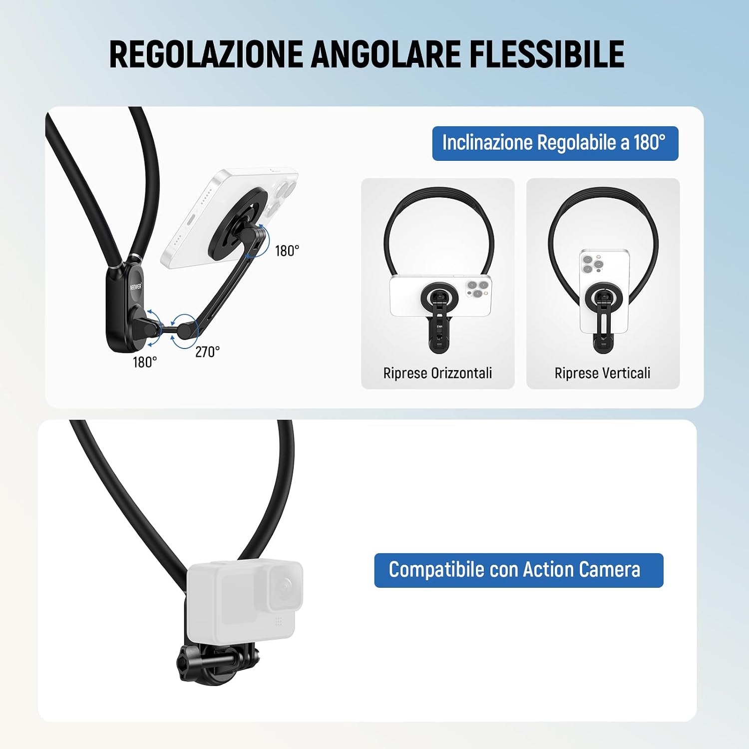 Detalle de NEEWER GP-16 supporto magnetico da collo per Action Camera e telefono (POV) con panno pulizia
