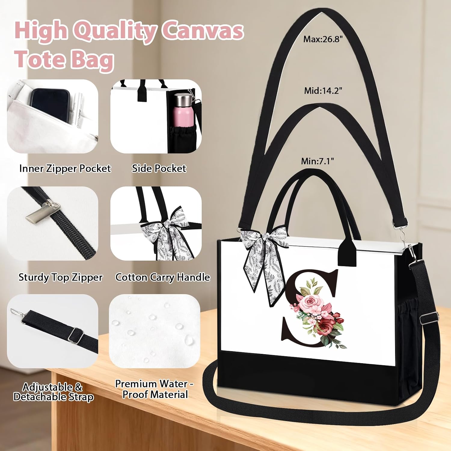 Thumbnail 2 de Birthday Gifts for Women: Initial Canvas Tote Bag & Makeup Bag (S)
