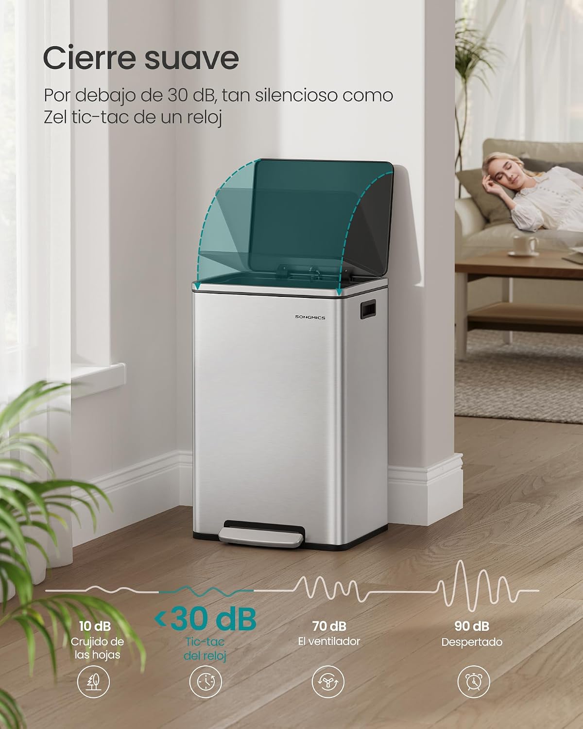 Detalle de SONGMICS LTB595E01 Cubo de basura 50 L