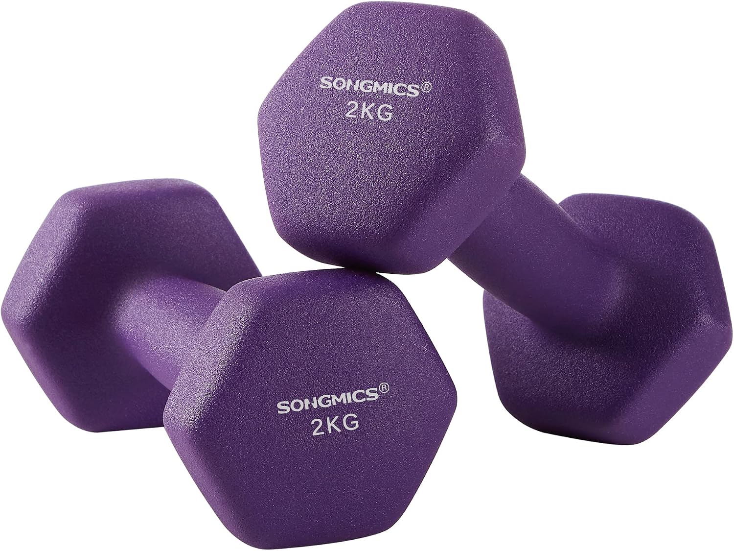 Detalle de SONGMICS HE05 halterset 2 x 2 kg, paars, zeshoekig en antislip