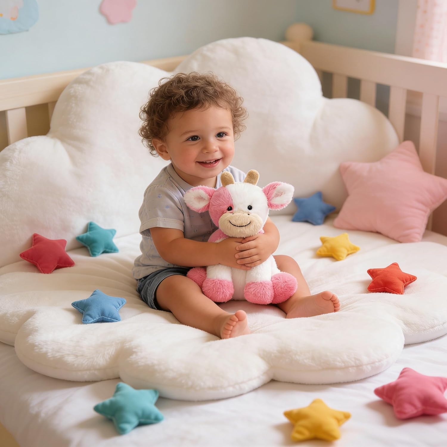Detalle 2 de Hopearl Niedliche Kuschelkuh In Erdbeerrosa – Weiches Milchkuh Plüschtier, 23 cm, als Kuschelgabe für Jungen & Mädchen