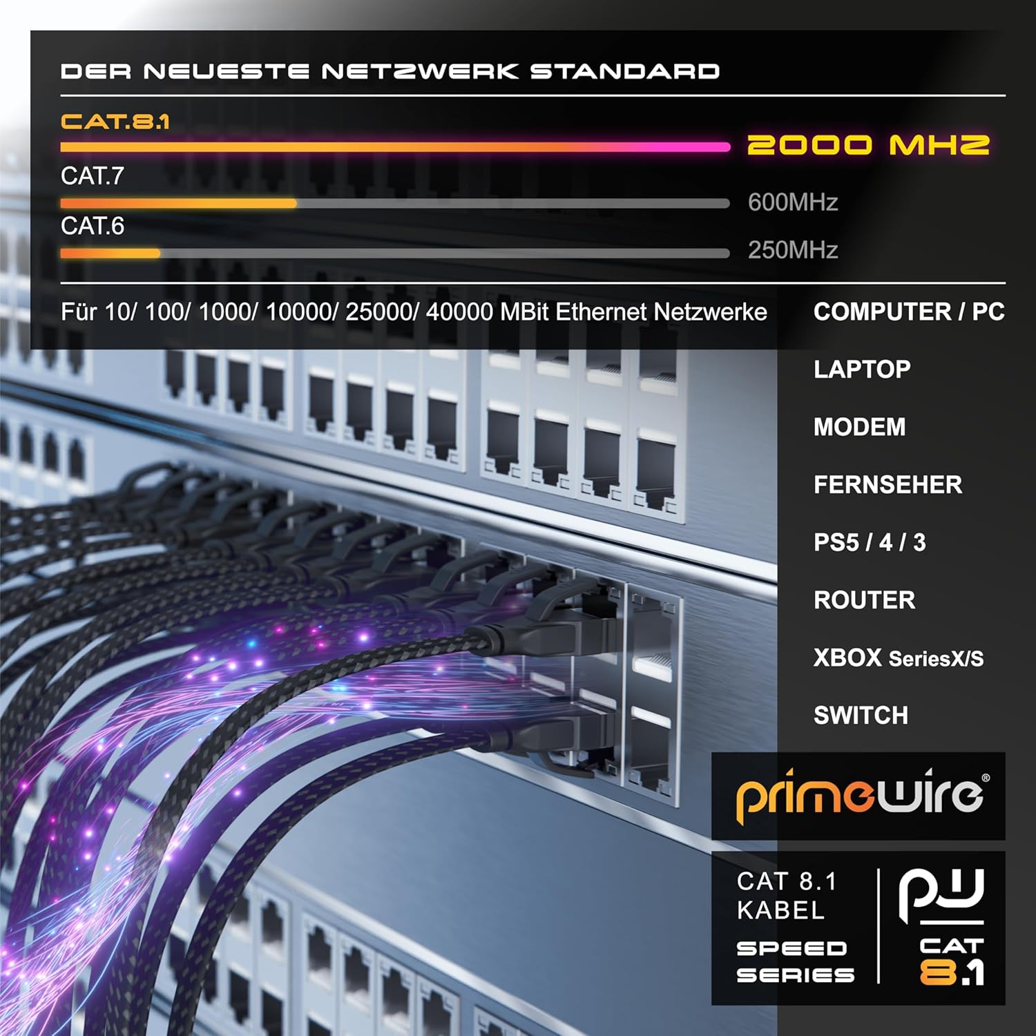 Thumbnail 4 de Primewire CSL – 10 m CAT 8.1 Flach- Netzwerkkabel (40 Gbit/s, RJ45) für LAN & Patch