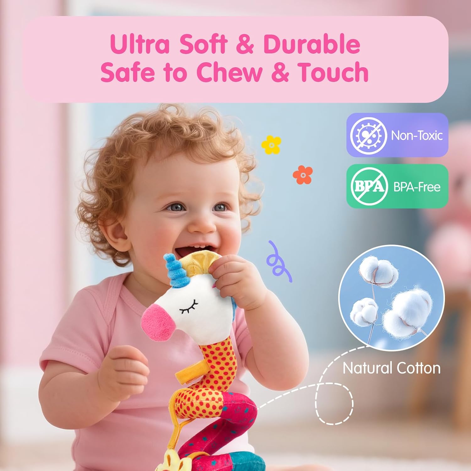 Thumbnail 3 de hahaland Car Seat Toys for Babies 0-6 Months Girl: Safe, Detachable, and Stimulating Plush Set